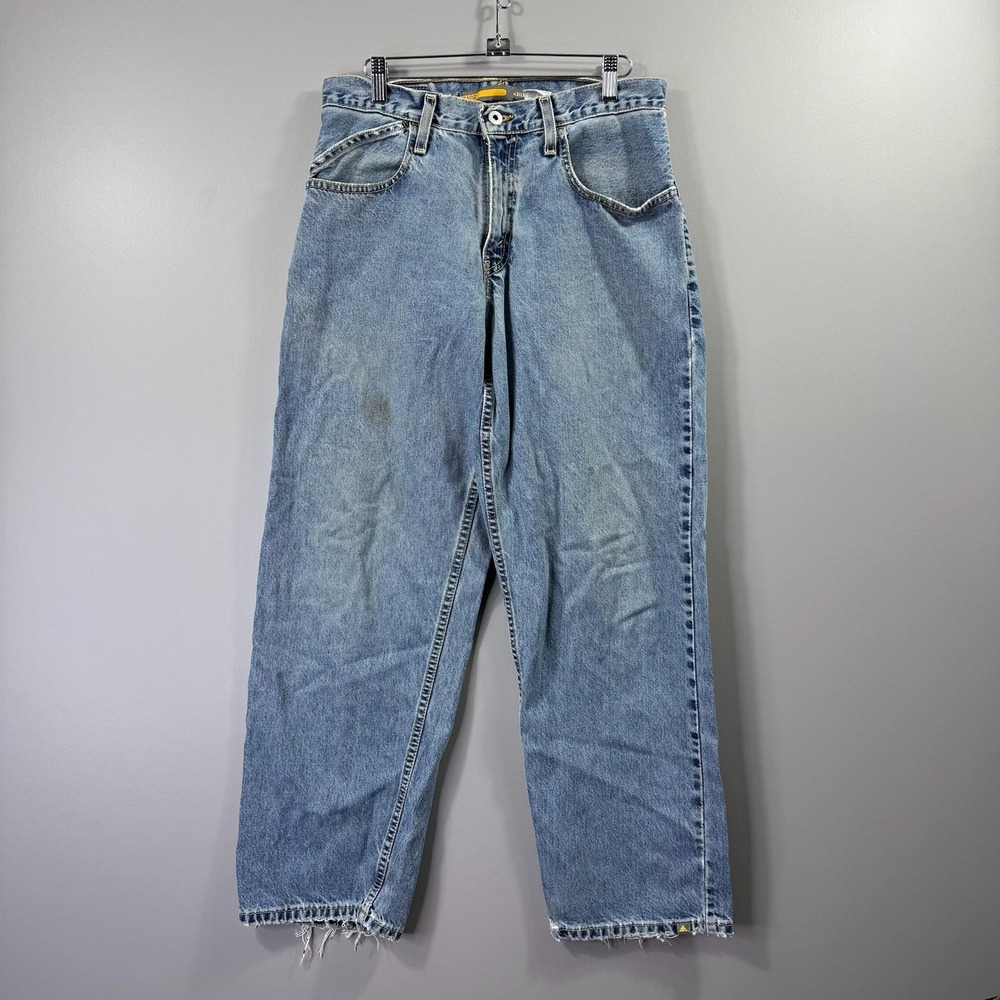 Levis SilverTab Baggy Jeans Mens 30x30 Blue Light Wash Distressed Raw Hem 5520